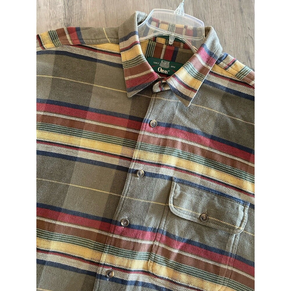 Orvis Men's Heavyweight Flannel Button Down Polo Shirt Size L Cotton